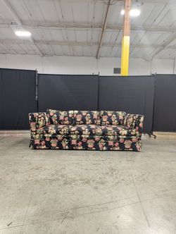 Botanical Pattern Upholstered Sofa with Multi-Cushion Design