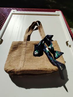 Draper James Woven Straw Tote Bag w/ Floral Scarf
