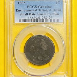 1803 U.S. DRAPED BUST LARGE PENNY CENT COIN (PCGS-Graded FINE)