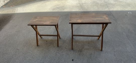 Vintage Woodgrain Folding TV Tray/ Side Tables Set of 2 Mid Century Style
