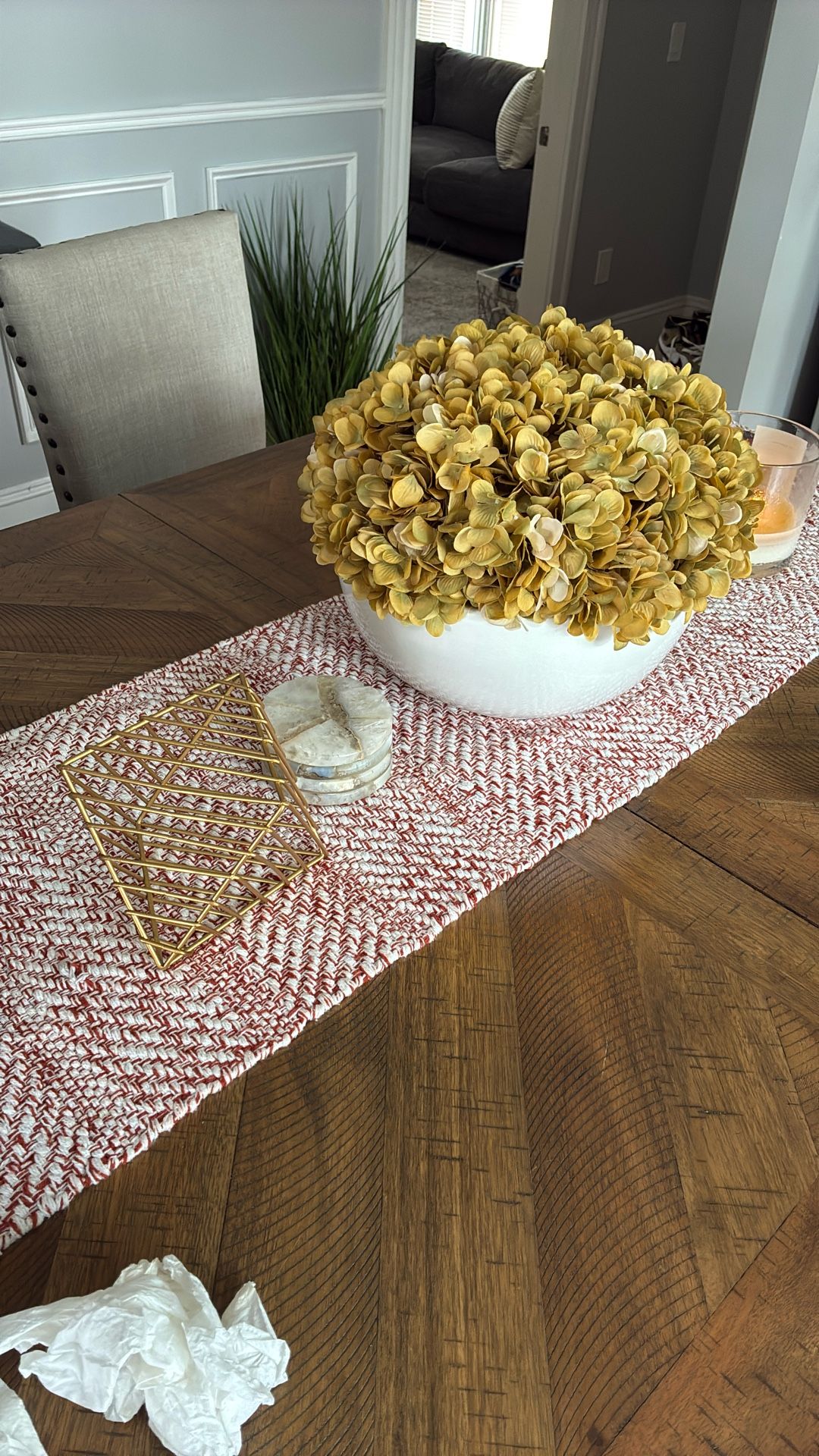 Faux Table Decor w/Glass Base Coupled /w Coasters and Gold Accent Fixture