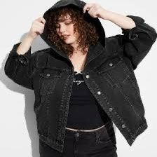 Oversized Hooded Black Jean Jacket Size Small By Wild Fable