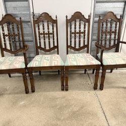 Vintage 20s Solid Oak Wood Chairs (4)