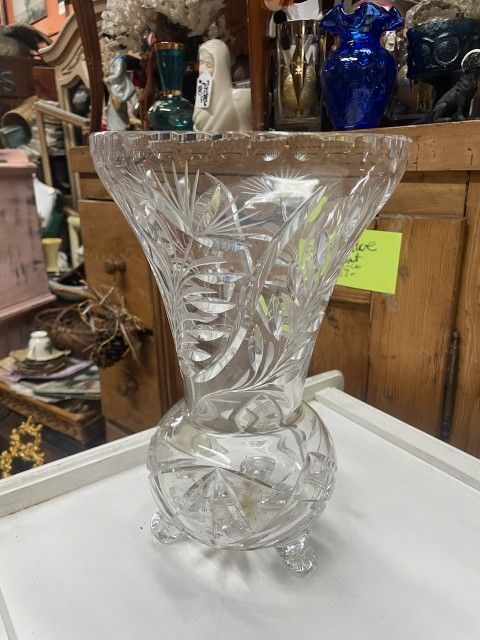 Large Vintage Crystal Glass Flower Vase