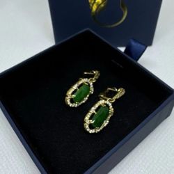 Judith Ripka 18k Yellow Gold Arielle Jadeite Green Jade and Diamond Earrings