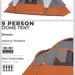 New: 9 person dome camping tent with Included Tent Gear Loft for Outdoor Accessories