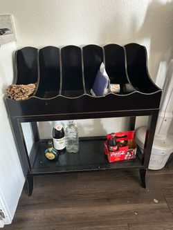 Black Wooden Bar Cart with Bottle Rack