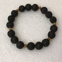 Men's Beaded Bracelet Lava Stone. Stretch. 