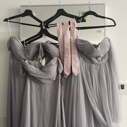 Birdygrey Silver Bridesmaid Dress Set Of 4 With 3 Free Groomsmen Tie