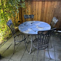 Vintage Stone Mosaic Table & 4 Chairs