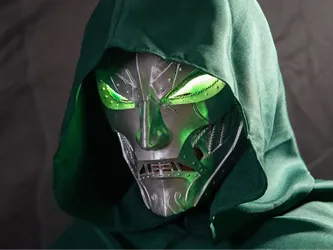 Life Size Dr Doom Mask 3D Printed Silver w/ Green Eyes Cosplay