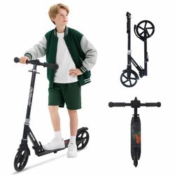 Nattork Kick Scooter for Kids 6+ Years Teens Adults - 220LB Weight Capacity, Front Shock Absorber and Adjustable Handlebar with 8" Sturdy Wheels, Grim