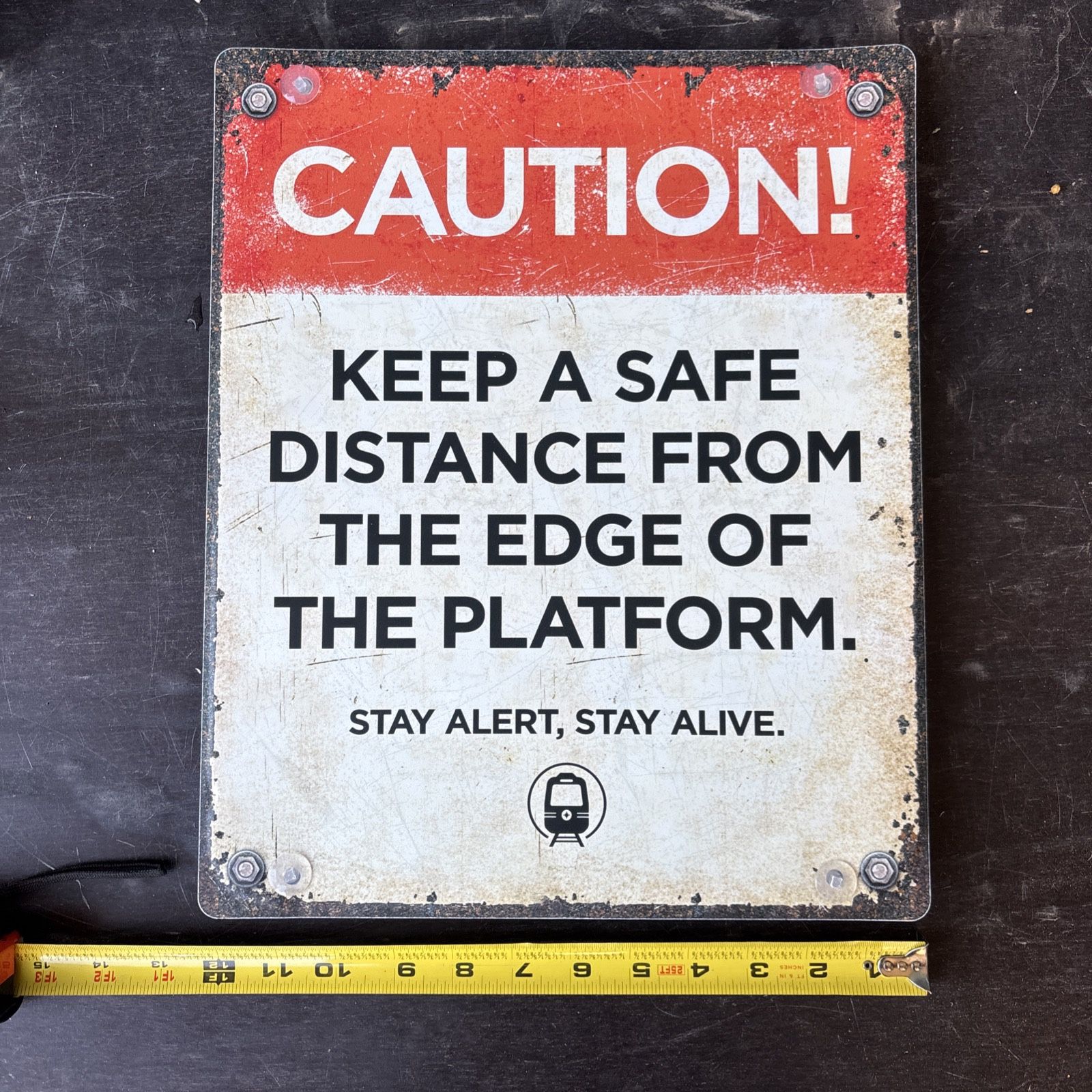 2025 Spirit Halloween ISE 12” x15” Caution Sign Train Stay Alert Keep a Safe