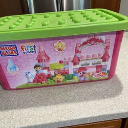 Box Of Building Blocks And Wooden Dress Up Dolls  All In Excellent Condition