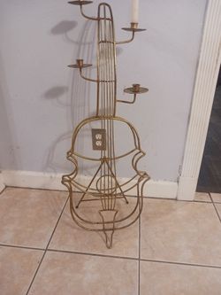 Guitar Candle Holder Brass Color Metal