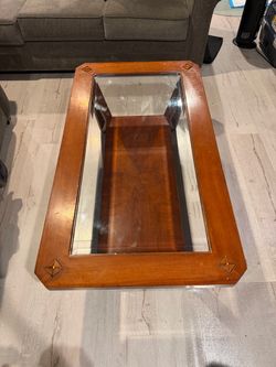 Matching Wood TV Console & Glass Coffee Table