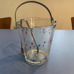 Vintage Glass Ice Bucket Stars Party 