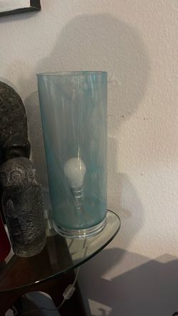 Teal Glass Cylinder Table Lamp