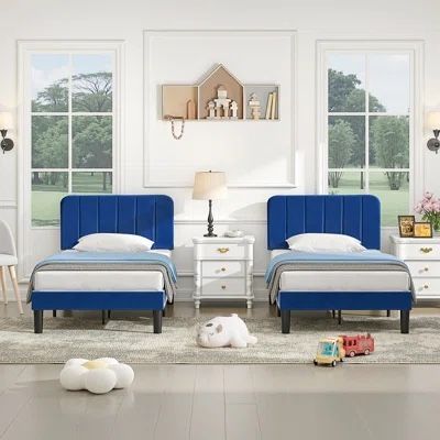 Gorgeous Blue Velvet 2 Twin Beds !