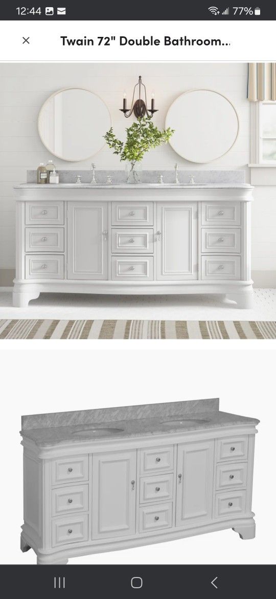72 Inch White Marble Double Vanity .new