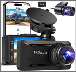 Dash Cam Front Rear 4K/1080P, Dash Camera For Cars Build In WiFi, Full HD Dash Cam With APP Control, 3.94‘’ IPS Screen Dash Camera With 32GB SD Card,