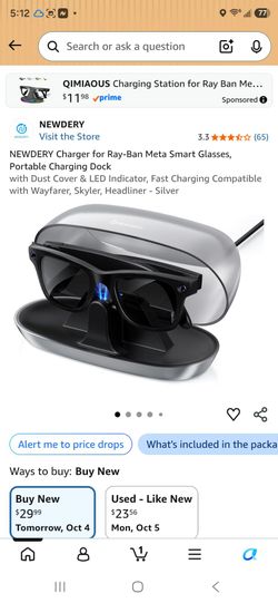NEWDERY Charger for Ray-Ban Meta Smart Glasses - No Cord