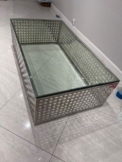 Chrome Basketweave Glass Coffee Table  