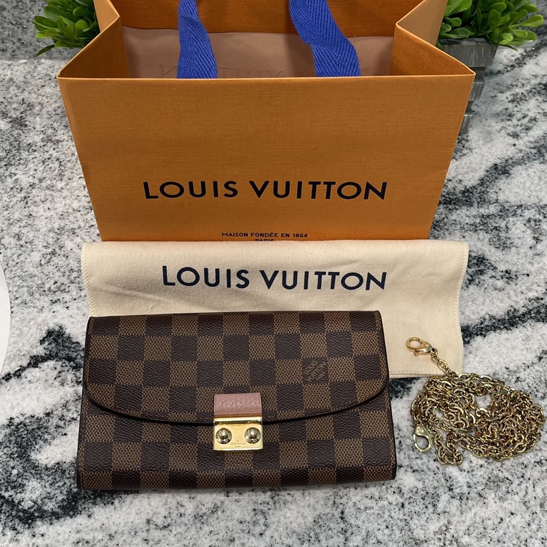 Louis Vuitton Authentic Croisette Damier Ebene Chain Wallet Come