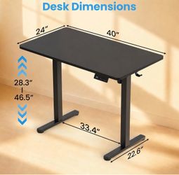 40" x 24" Adjustable Height Sit Stand Desk, Small Space Workstation, Compact Computer Desk for Home Office, Stable Steel Frame (Black