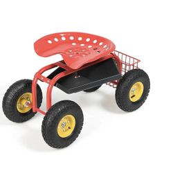 Rolling Tray Gardening Planting with Work Seat Garden Cart Red