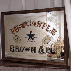 GORGEOUS RARE XL ‘NEWCASTLE BROWN ALE’ VINTAGE BAR MIRROR W/ WOOD FRAME!! 