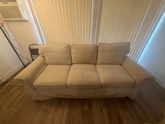 3er Sofa with washable off white canvas slip covers