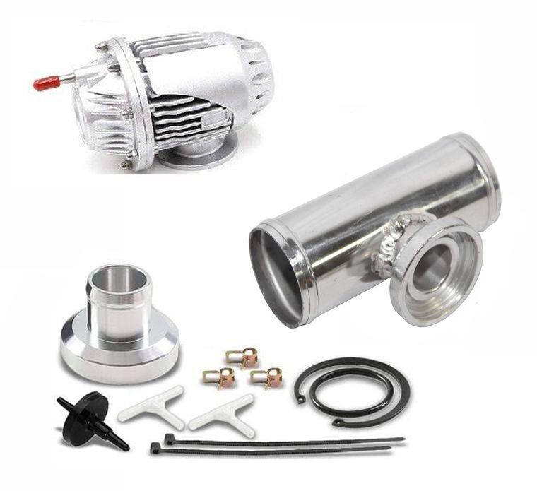 EMUSA SSQV Style Universal BOV With 2.5 Tube Pipe Piping Civic EVO STI Silver(BOV HK02SL + BOV HKS FLANGE 250
