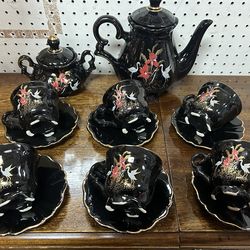 🦩🖤🫖Vintage Norleans Japanese black Tea set 🦩🖤🫖