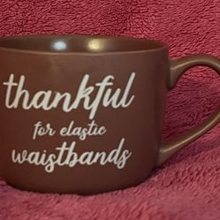 Thanksgiving Porcelain thankful for elastic waistbands Mug NEW!