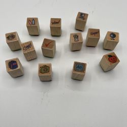 Lot Of 14 Wooden Rubber Stamps With Classroom Motive