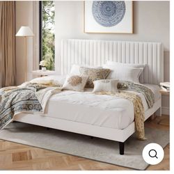 Queen size Velvet Upholstered Platform Bed Frame with Vertical Line Tufted Wingback Headboard, Strong Wooden Slats, and No Box Spring Needed
