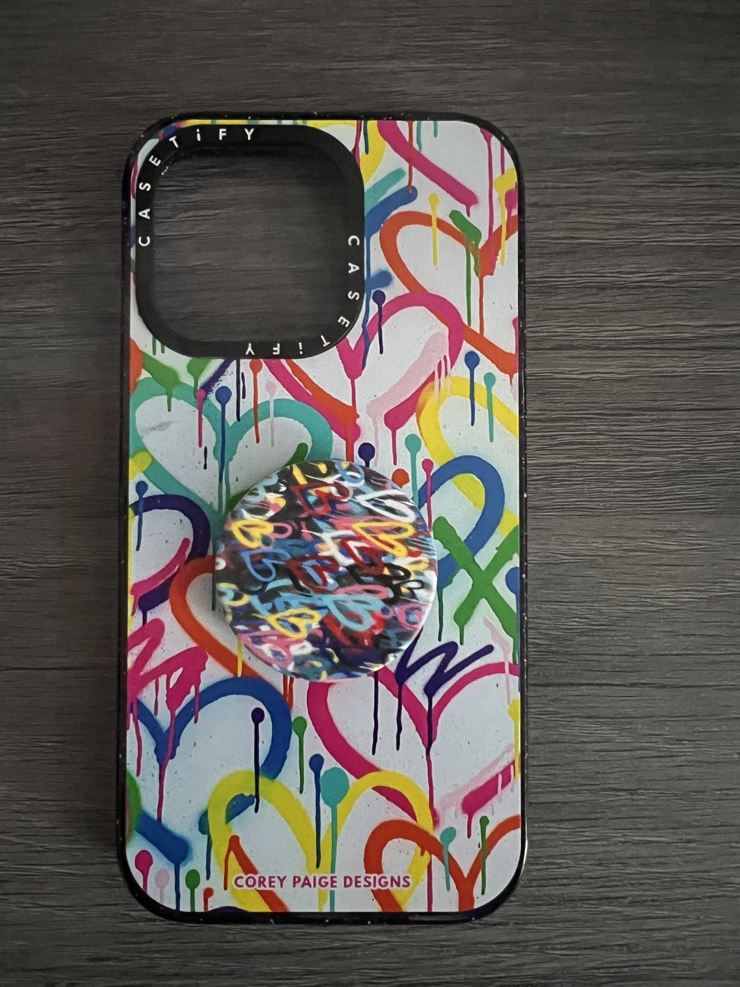 iPhone 13 Pro Impact Case - Casetify Rainbow Graffiti Hearts by Corey (Purple)
