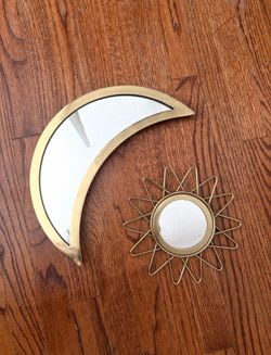 Boho Style Set Of Golden Sun & Crescent Moon Mirror Set Whimsigoth Celestial