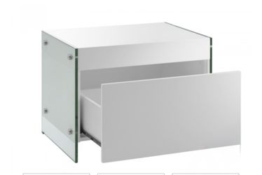 Modern White Nightstand with Glass Sides