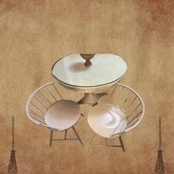 Vintage Solid Wood Table With Appliqués Set