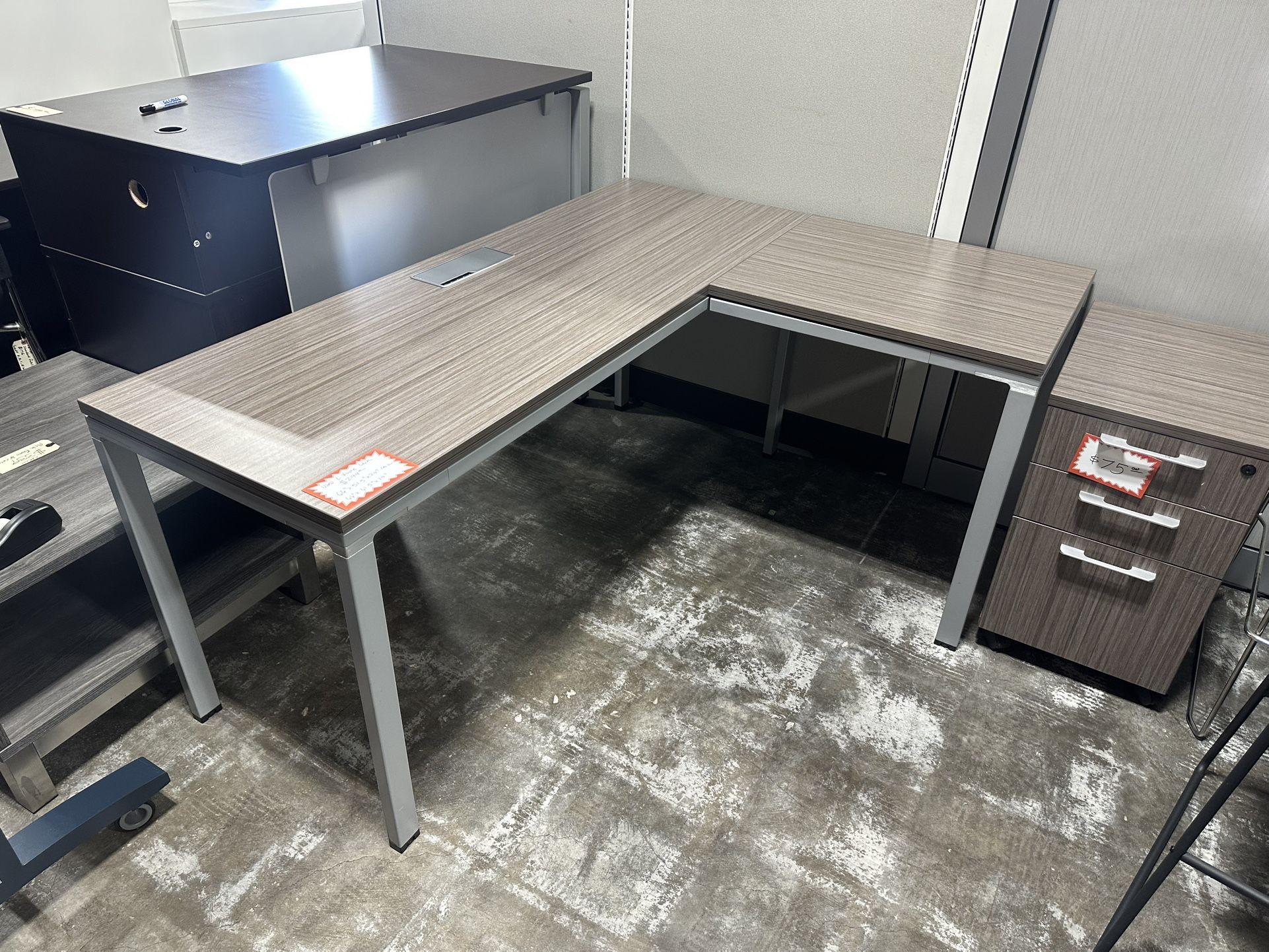 L Shape Office Desk In Driftwood Gray