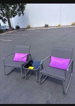 New Assembled-3-Piece Outdoor Patio Furniture Sets Gray Rocking Chairs and Glass Table Set - Gray Color