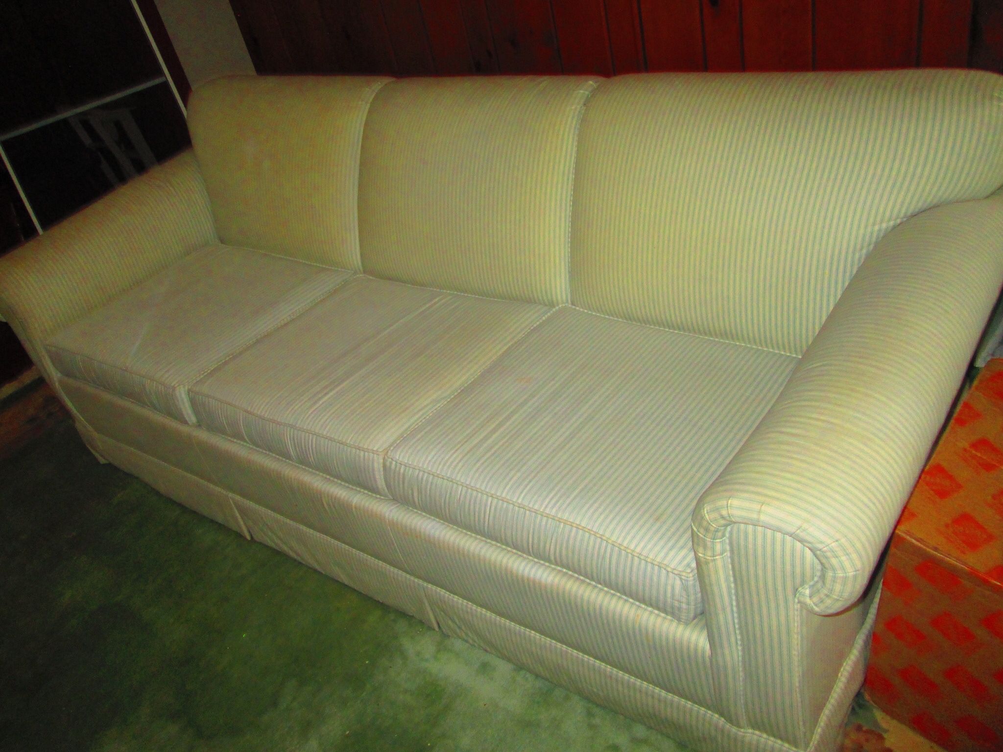 Ethan Allen Sleeper Sofa Green Stripe On Pale yellow Eva