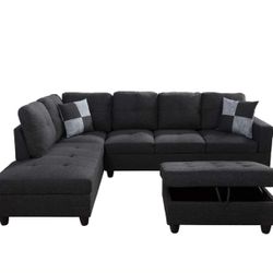 Black Sectional Couch Fabric linen 