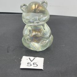 Fenton Art Glass Clear Opalescent Teddy Bear 3.5" High(v55)