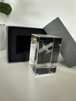 3D Laser Etched Crystal Airplane Rectangular Clear Crystal Prism 3 1/8”x2”