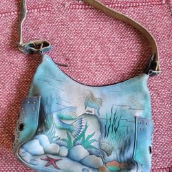 Mermaid Hand Painted Leather Hobo Purse