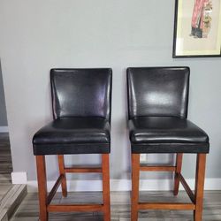 A Pair Chair Bar Stool Leather Seat
