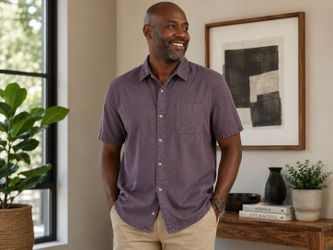 Tommy Bahama Men’s XL 100% Silk Brown Textured Short Sleeve Button Up Shirt
